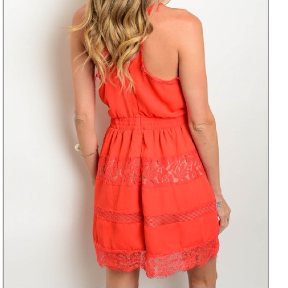 Red lace detail elastic waist mini dress, NEW